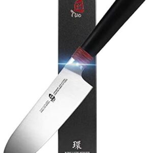 TUO Santoku Chef Knife 5.5 inch - Small Kitchen Cooking Knives Pro Asian Knives for Vegetables Fruits and Meat - AUS-8 Stainless Steel with Pakkawood Handle - Ring Lite Series with Gift Box