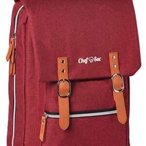 Chef Knife Bag Vintage Backpack | 30+ Pockets for Knives & Kitchen Utensils Tools | Large Pockets for Tablets & Notebooks | Great for Executive Chefs & Culinary Students (Red)