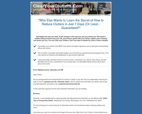 Clear Your Clutter - Killer Tips to Conquering Clutter for only $19.95