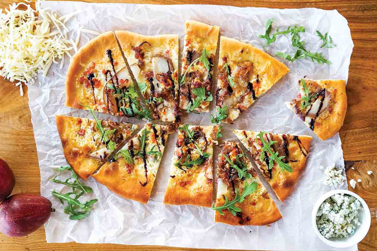 Flatbread with Pancetta, Pear, and Blue Cheese Recipe Dine Ca
