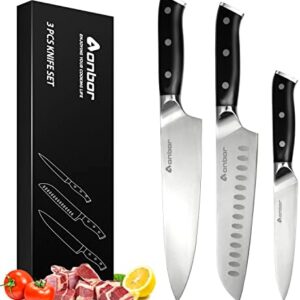 Chef Knife Set Professional Kitchen Knife Set 3-Piece with Japanese Knife, 8" Chef's Knife & 7"Santoku Knife& 5" Utility Knife, Black Sharp Kitchen Knife Set, 5cr15mov High Carbon Stainless Steel